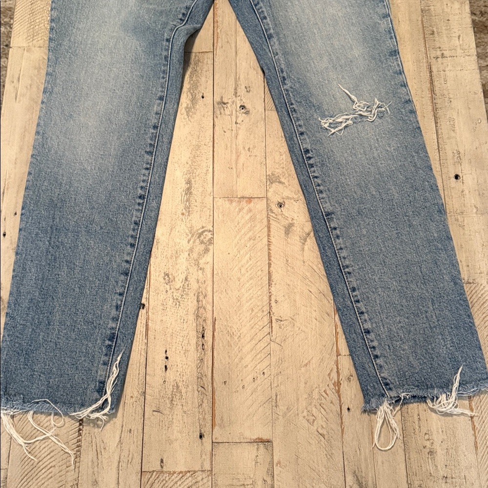Free People We The Free Denim Button-Fly Distressed Jeans Straight Leg Size 30 - Picture 5 of 10